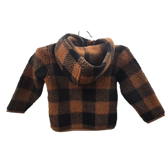 Old Navy Toddler Hooded Pullover Jacket 18-24M Brown & Black Plaid Polyester - Picture 3 of 5